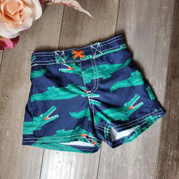 child of mine by carter's size 6-9m baby boy swim trunks blue green crocodile - Picture 10 of 10
